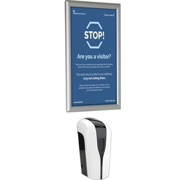 Handedesinfektionsspender 1000 ml und A3-Klapprahmen für Wandmontage #1