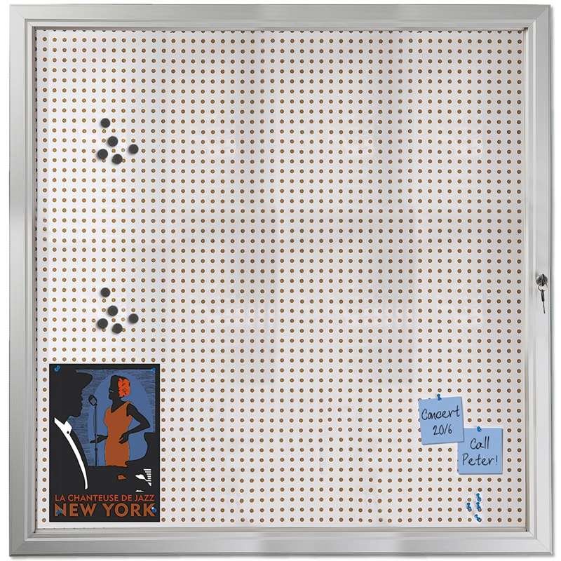 Kombi-Hängeschrank/Infobox mit Schloss und Stahl-/Korkrückwand, silber - 12xA4 #2