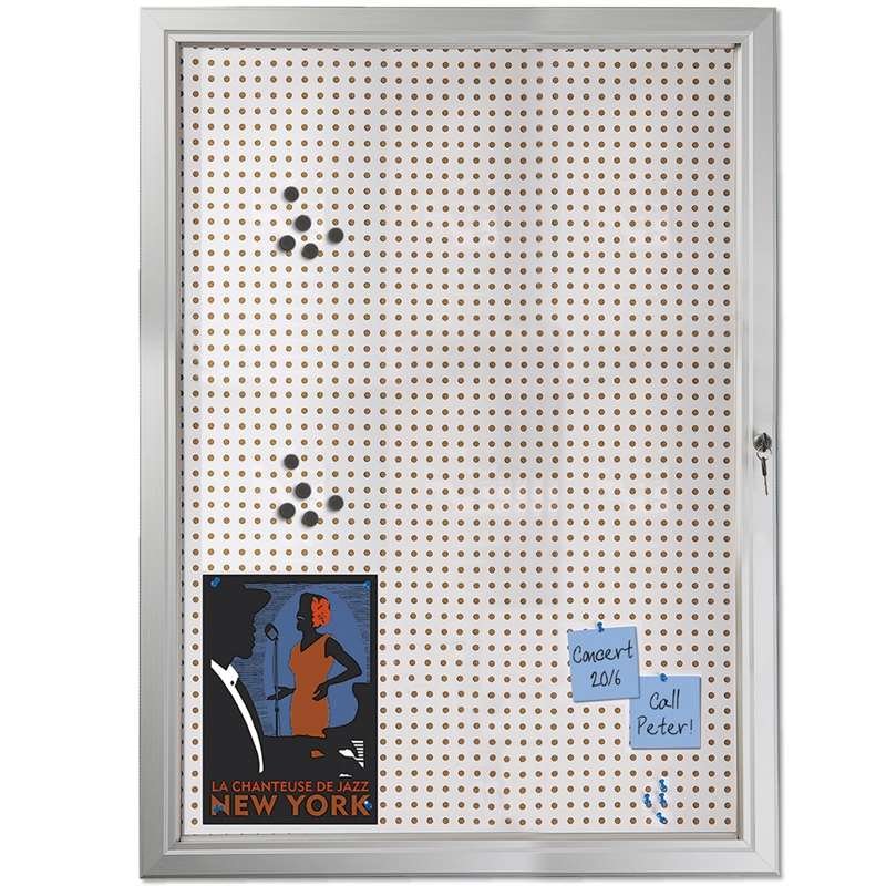 Kombi-Hängeschrank/Infobox mit Schloss und Stahl-/Korkrückwand, silber - 9xA4 #1