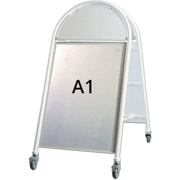 New Gotik Lux Kundenstopper mit Logo schild und Rad - A1 - weiß #1