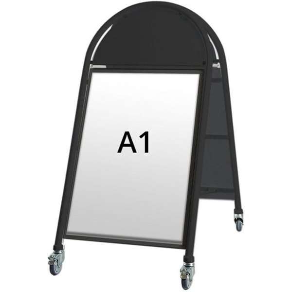 New Gotik Lux Kundenstopper mit Logo schild und Rad - A1 - schwarz #1
