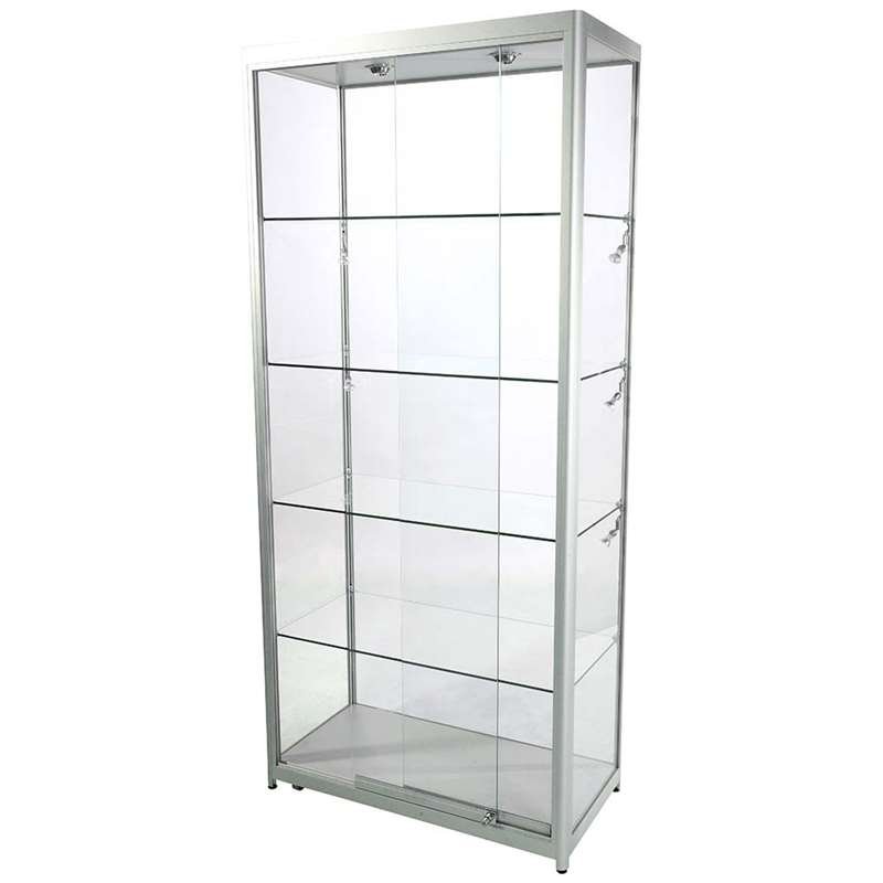 Vitrine - Showcase Tower Duo Glasvitrine mit LED-Licht und Schloss - Silber #2