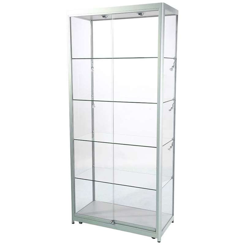 Vitrine - Showcase Tower Duo Glasvitrine mit LED-Licht und Schloss - Silber #1