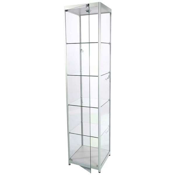 Vitrine - Showcase Tower Solo Glasvitrine mit LED-Licht und Schloss - Silber #9