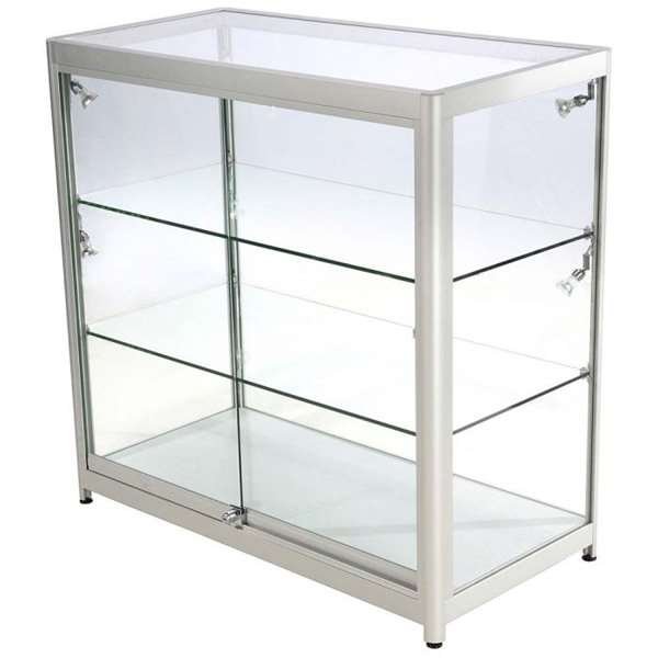 Vitrine - Showcase Counter Duo Glasvitrine mit LED-Licht und Schloss - Silber #1