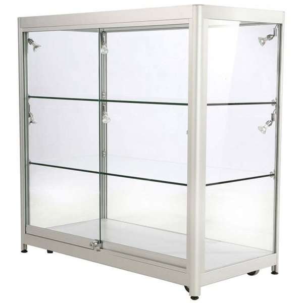 Vitrine - Showcase Counter Duo Glasvitrine mit LED-Licht und Schloss - Silber #10