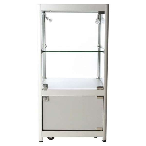 Vitrine - Showcase Counter Solo Glasvitrine mit Unterschrank, LED-Licht und Schloss - Silber #7
