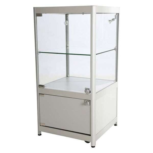 Vitrine - Showcase Counter Solo Glasvitrine mit Unterschrank, LED-Licht und Schloss - Silber #1