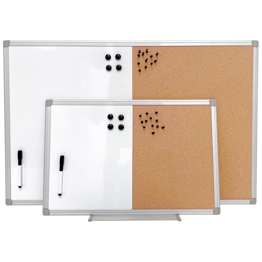Whiteboard- und Kork-Kombitafel-Set 60x40cm, inkl. schwarzer Magnetmarker, 4 x schwarze 20-mm-Magnete, 12 schwarze Nadeln und Montagesatz #12