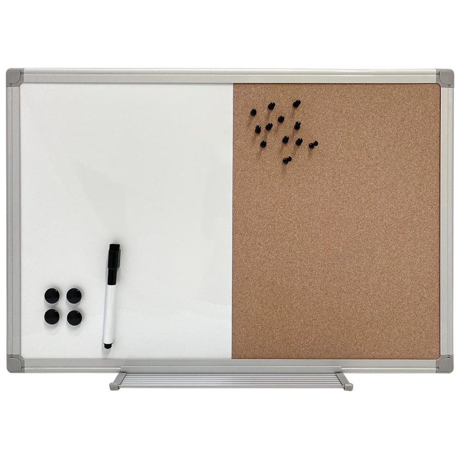 Whiteboard- und Kork-Kombitafel-Set 60x40cm, inkl. schwarzer Magnetmarker, 4 x schwarze 20-mm-Magnete, 12 schwarze Nadeln und Montagesatz #1