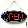 Attraktives LED Offen-Schild - Schwarzes Design mit rotem Text und blauem Kreis. #1