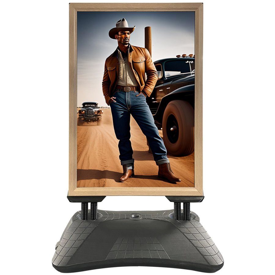 Stilvolles Wind-Pro Wasserbasis Gehwegschild in Grau/Hellholz - A1 Gr&ouml;&szlig;e