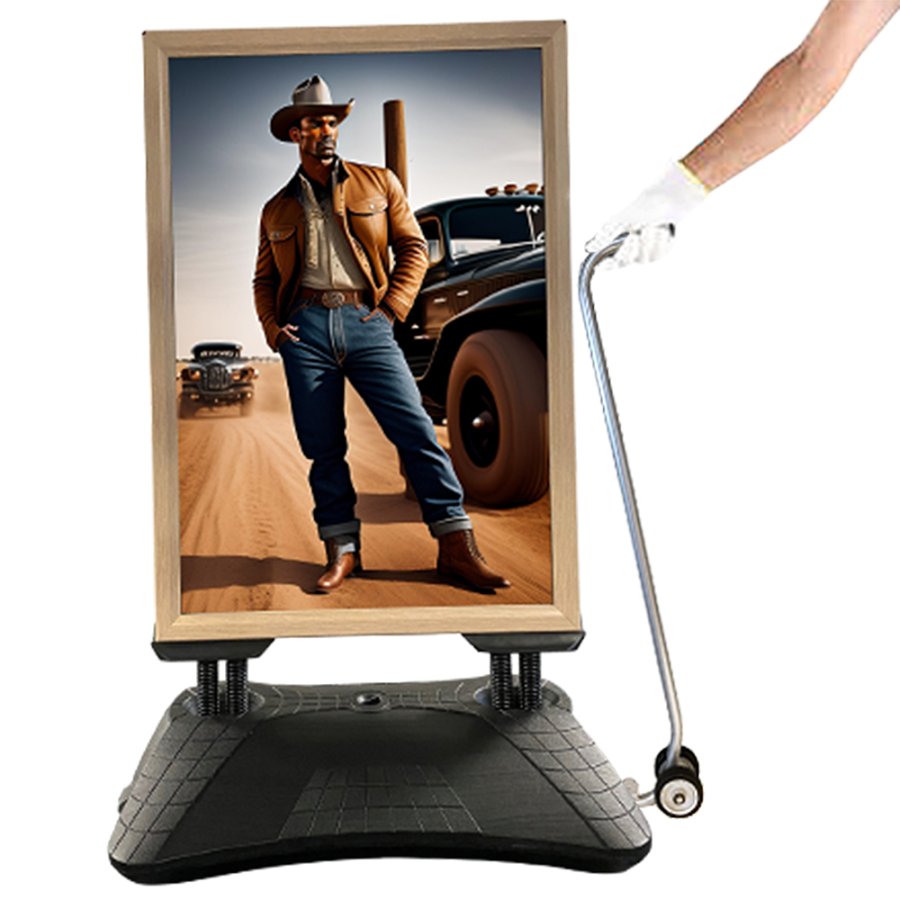 Stilvolles Wind-Pro Wasserbasis Gehwegschild in Grau/Hellholz - A1 Gr&ouml;&szlig;e