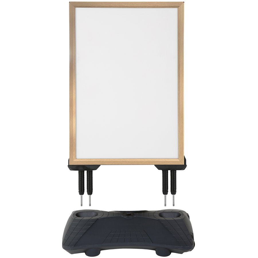 Wetterfestes Wind-Pro-Bodenplakat in Schwarz/Hellem Holz - Gr&ouml;&szlig;e A1