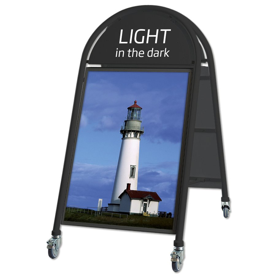 New Gotik Lux Kundenstopper mit Logo schild und Rad - A1 - schwarz