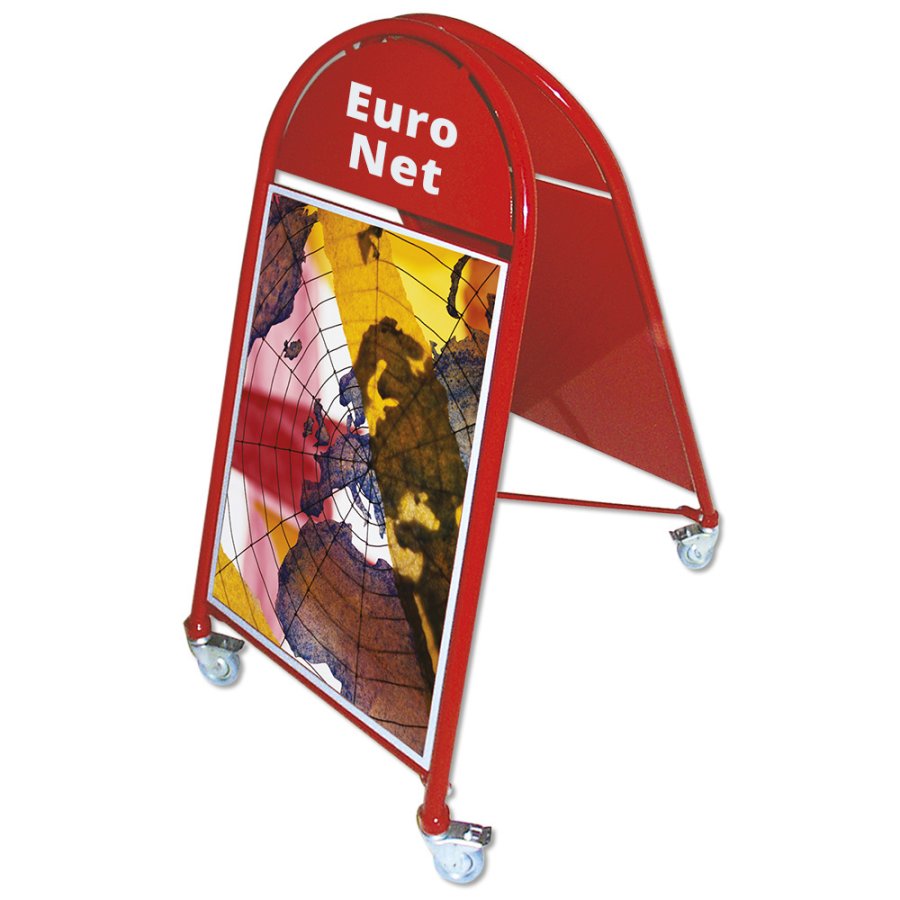 New Gotik Lux Kundenstopper mit Logo schild und Rad - A1 - rot