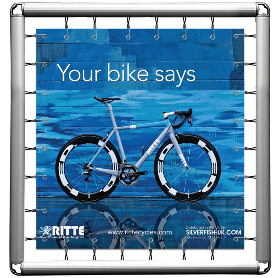 Omni-Bannerrahmen, 150 x 150 cm. inkl. Haken mit Gummi