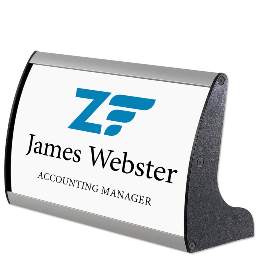 Namensschild f&uuml;r Tisch aus Aluminiumprofil, silber/schwarz - 7,4x15cm