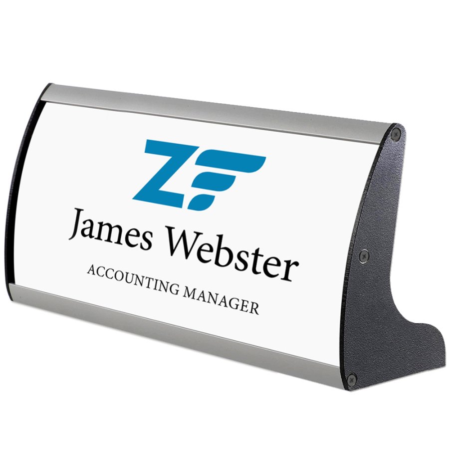 Namensschild f&uuml;r Tisch aus Aluminiumprofil, silber/schwarz - 7,4x21cm