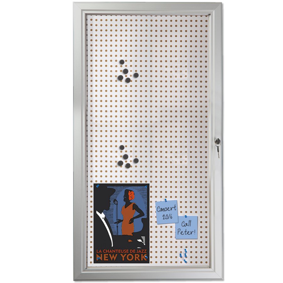 Kombi-H&auml;ngeschrank/Infobox mit Schloss und Stahl-/Korkr&uuml;ckwand, silber - 6xA4