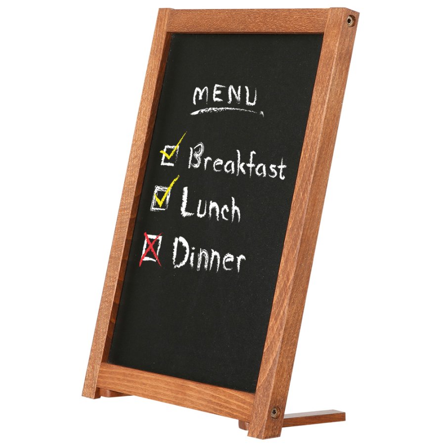 Wooden Kreidetafel f&uuml;r Tisch aus Holz mit F&uuml;&szlig;en. Dunkles Holz - A4 - 21,6 x 27,9 cm