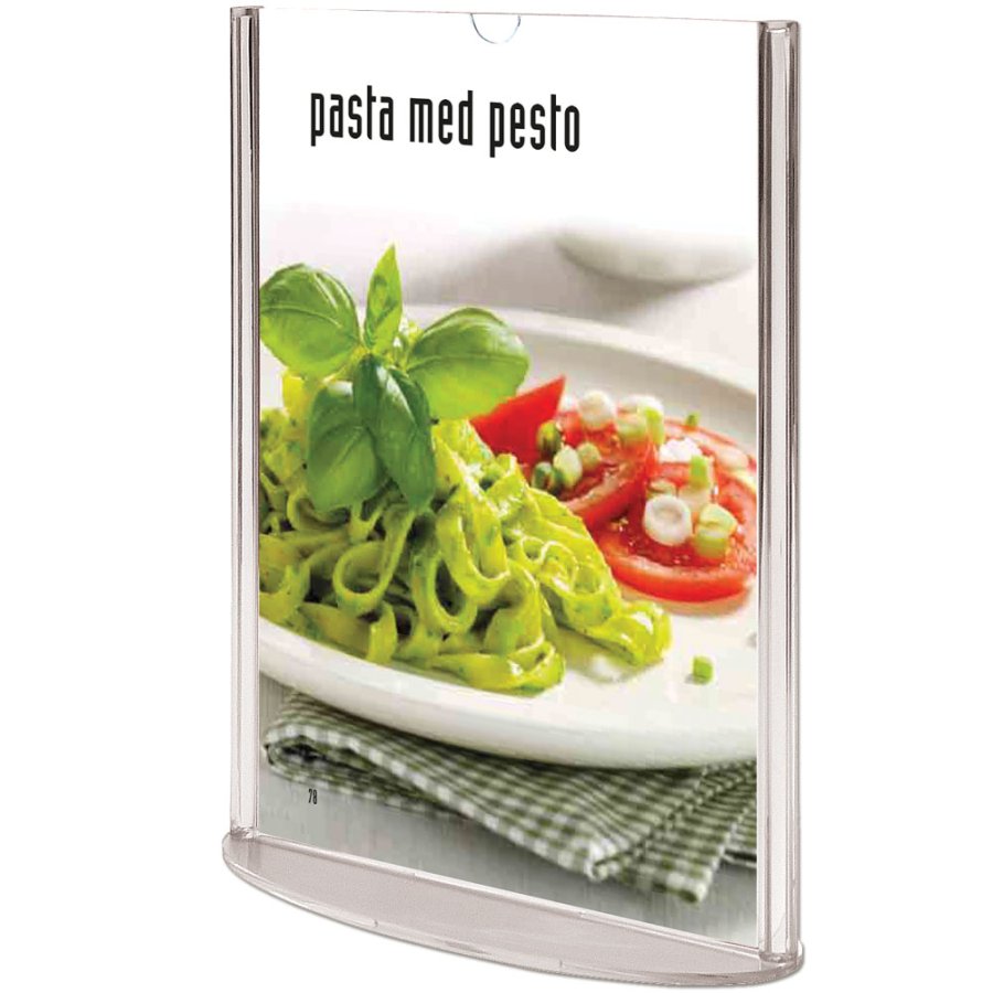 Ovaler Men&uuml;kartenhalter vertikal - A6 - 10,5 x 14,8 cm