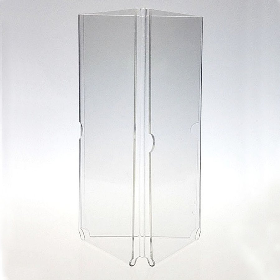 Dreieckiger Men&uuml;kartenhalter vertikal - 3xM65 Flyer - 9,9x21 cm