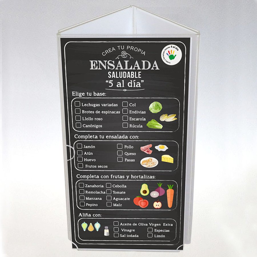 Dreieckiger Men&uuml;kartenhalter vertikal - 3xM65 Flyer - 9,9x21 cm