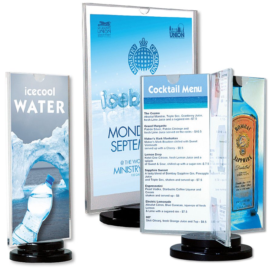 Spin Men&uuml;kartenhalter vertikal - 6xM65 Flyer - 9,9x21 cm - schwarz