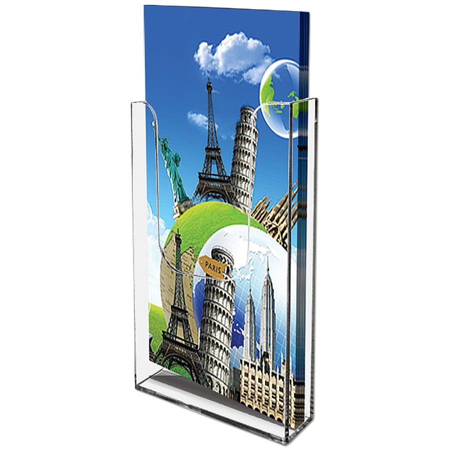 Acryl-Brosch&uuml;renhalter f&uuml;r die Wand - vertikal - Flyer - M65 - 9,9 x 21 cm