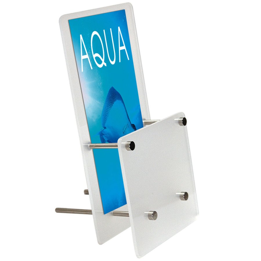 Mattierter Brosch&uuml;renhalter f&uuml;r vertikalen Tisch - Flyer - M65 - 9,9 x 21 cm