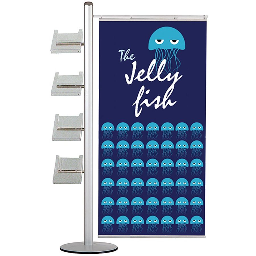 Bannerdisplay, MultiStand, einseitig, 4 A4-Regale, Banner, 70 cm
