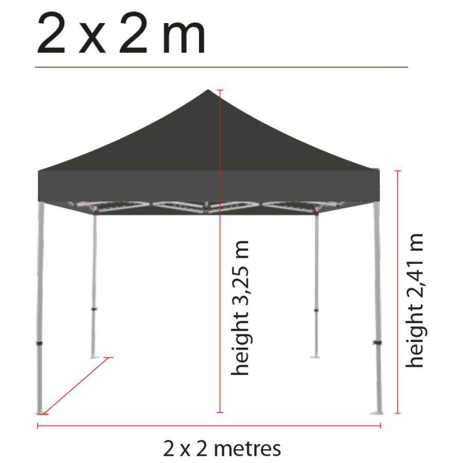 Pavillon/Veranstaltungszelt Lux aus wasserdichtem Polyester, silber/schwarz - 2x2 m