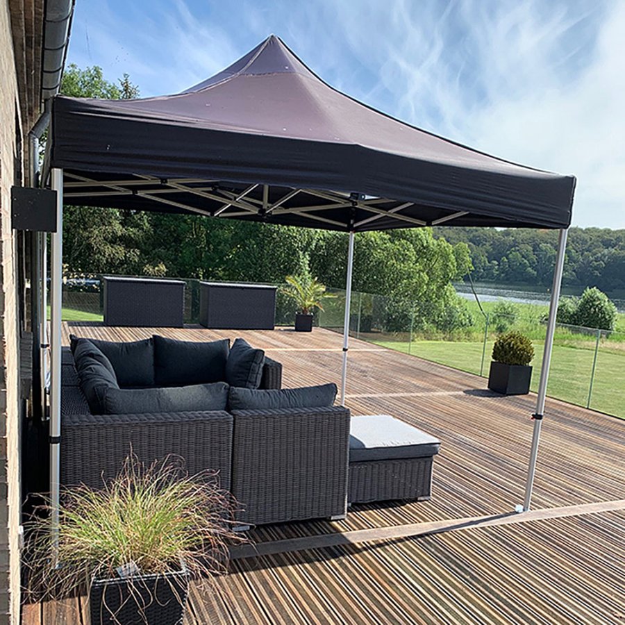 Pavillon/Veranstaltungszelt Lux aus wasserfestem Polyester, silber/schwarz - 4x4 m