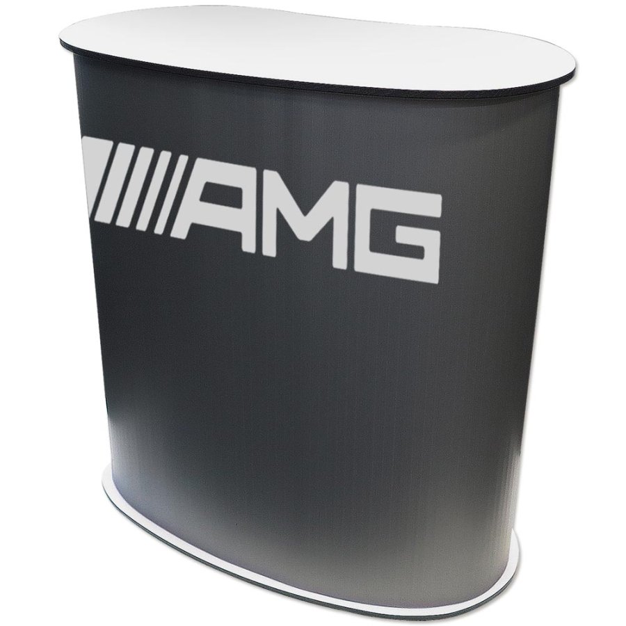 Ovale, geschwungene Messetisch/Theke