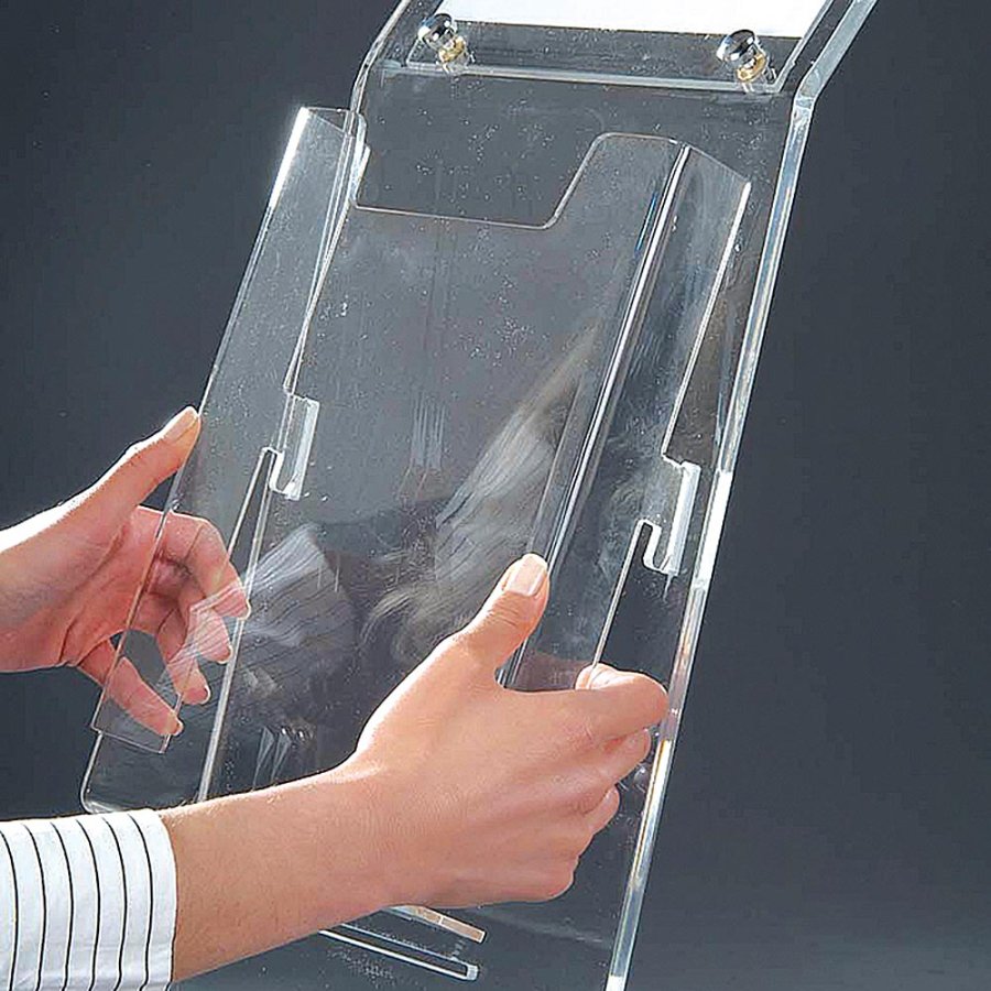 Acryl-Infost&auml;nder mit Prospekthalter vertikal - A4 - 21 x 29,7 cm