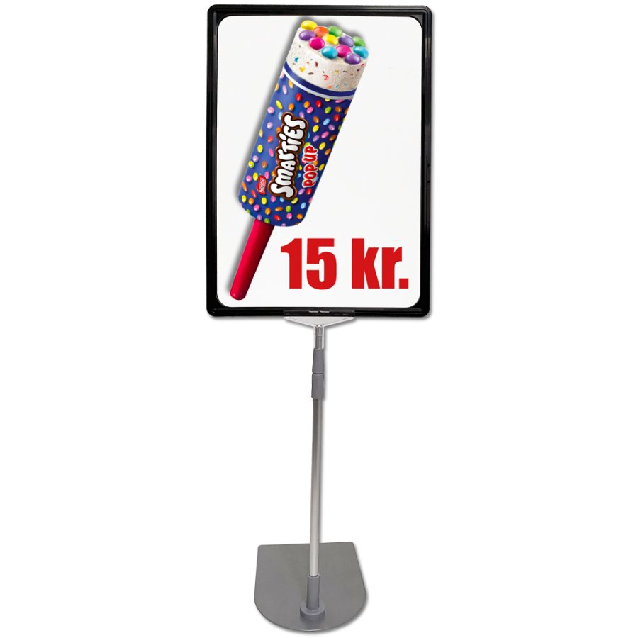 Schilderhalter, Stange und Fu&szlig; aus Metall, ABS Rahmen, Schwarz, grau, A3 - 29,7 x 42 cm