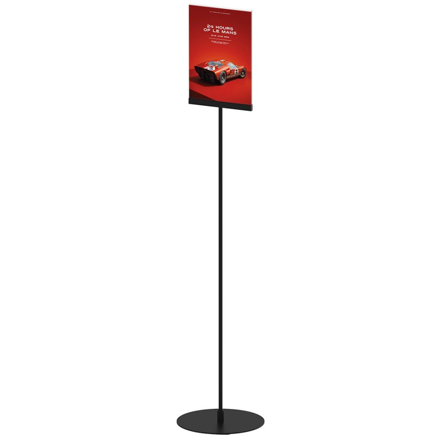 Design Stand, Bodenschild mit Acrylhalter, vertikal A4, schwarz, 132 cm hoch