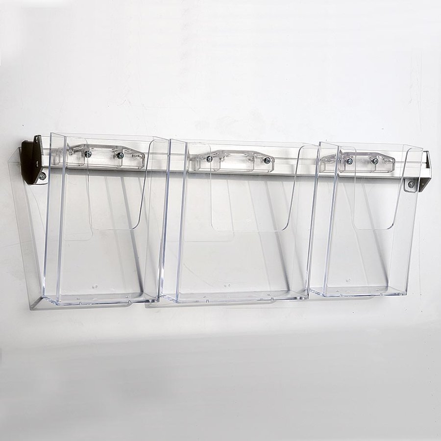 Prospekthalter f&uuml;r die Wand, Aluminiumleiste mit 3 Stk. M65 Acrylhalter