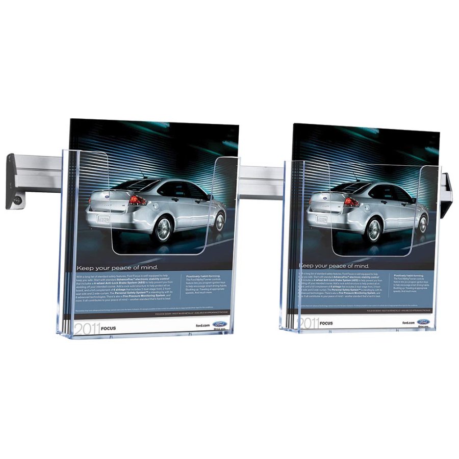 Prospekthalter f&uuml;r die Wand, Aluminiumschiene mit 2 Stk. A5-Acrylhalter