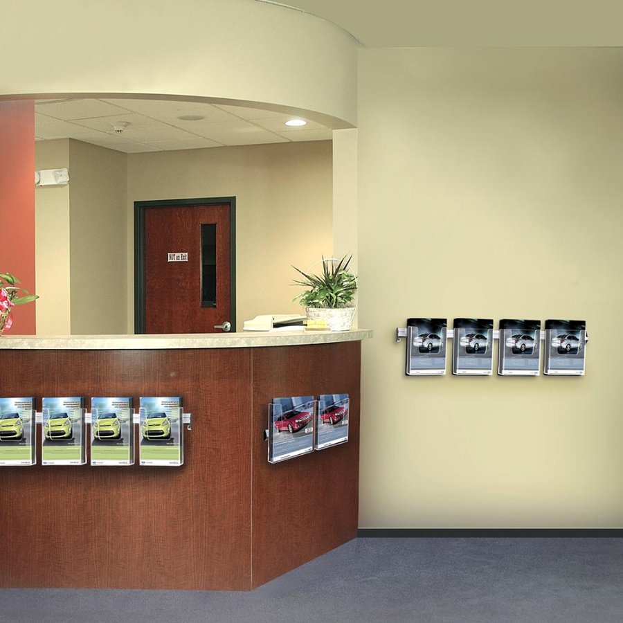 Prospekthalter f&uuml;r die Wand, Aluminiumschiene mit 2 Stk. A4-Acrylhalter