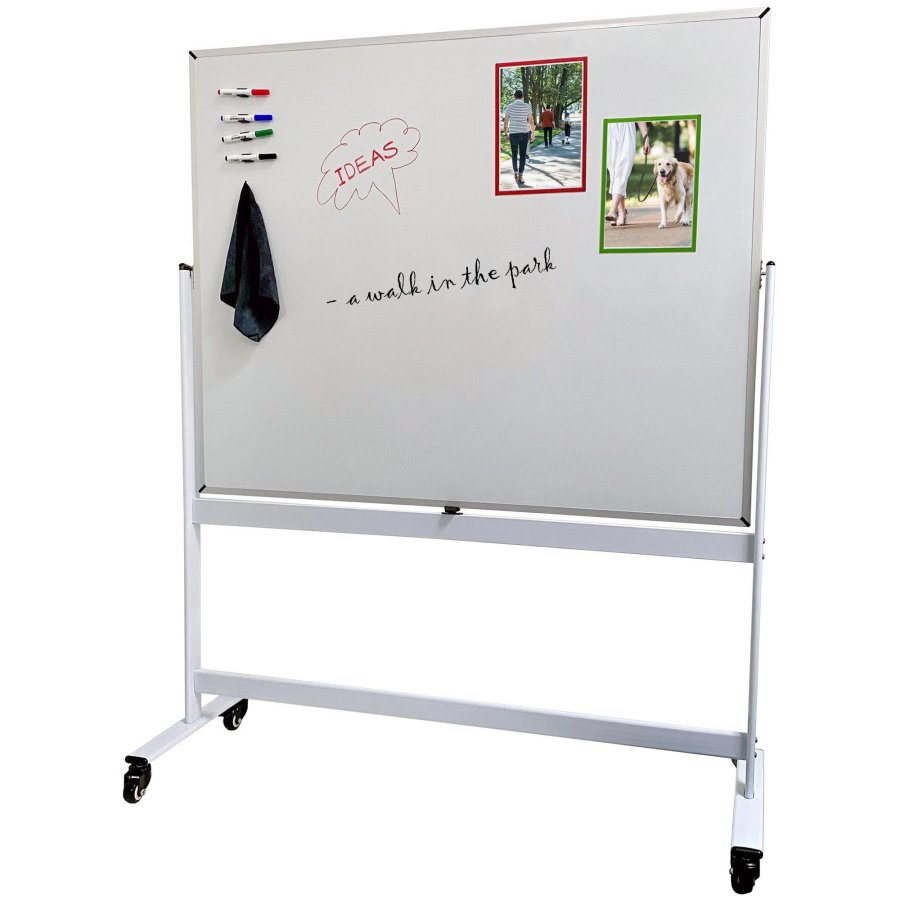Whiteboard Pro: Emaillierte Wendetafel 150x120 cm auf mobilem Stativ