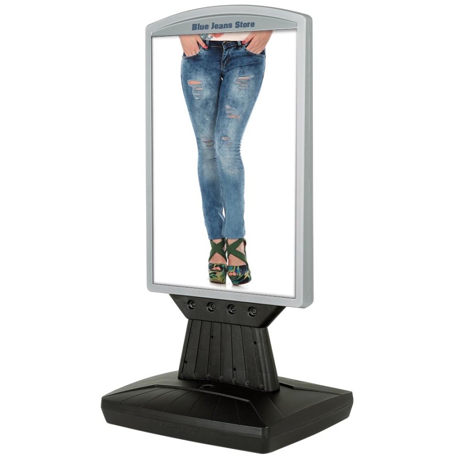 Kunststoffschild mit Fu&szlig; - schwarzer Wassertank - silberne Oberseite