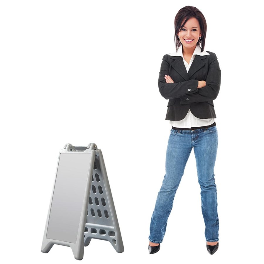 Kundenstopper Vacu Display B, Kundenstopper aus robustem Kunststoff mit 5L Fassungsverm&ouml;gen, Hellgrau