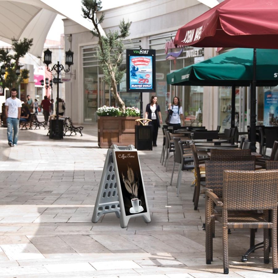 Kundenstopper Vacu Display B, Kundenstopper aus robustem Kunststoff mit 5L Fassungsverm&ouml;gen, Hellgrau