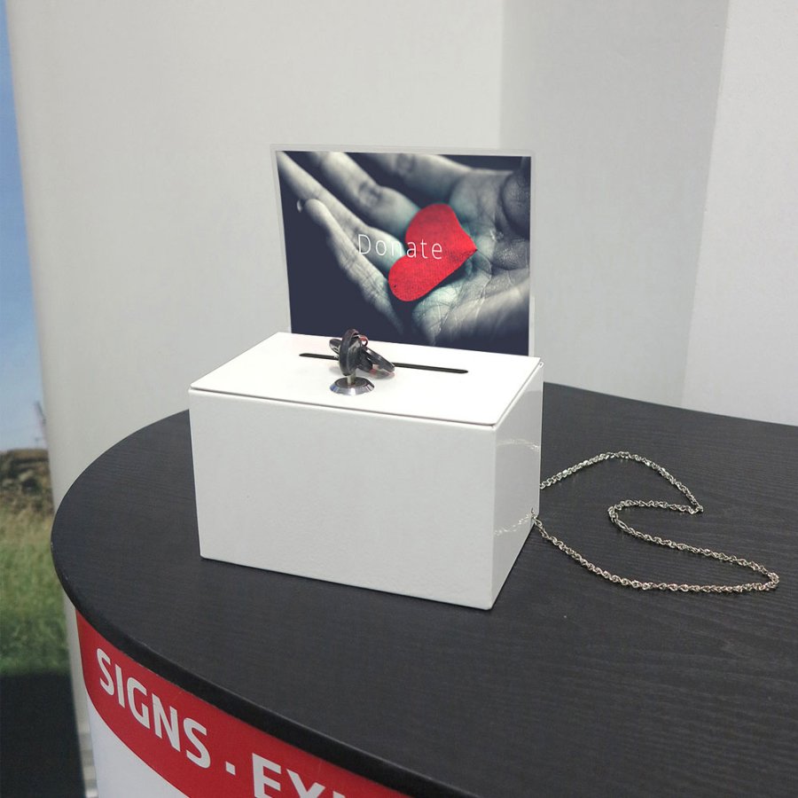 Spenden- und Trinkgeldbox in Wei&szlig;