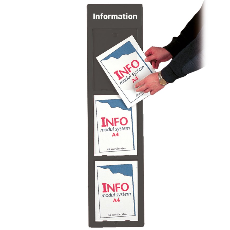 Informationstafel, Info Module, anthrazitgrauer Plastik, mit APET-Frontplatte, 3 x A4