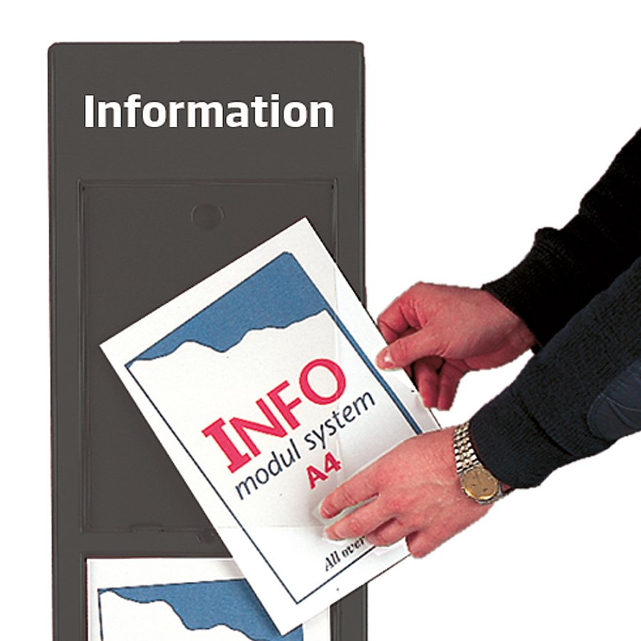 Informationstafel, Info Module, anthrazitgrauer Plastik, mit APET-Frontplatte, 3 x A4