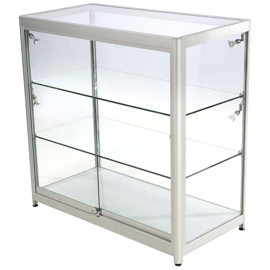 Vitrine - Showcase Counter Duo Glasvitrine mit LED-Licht und Schloss - Silber