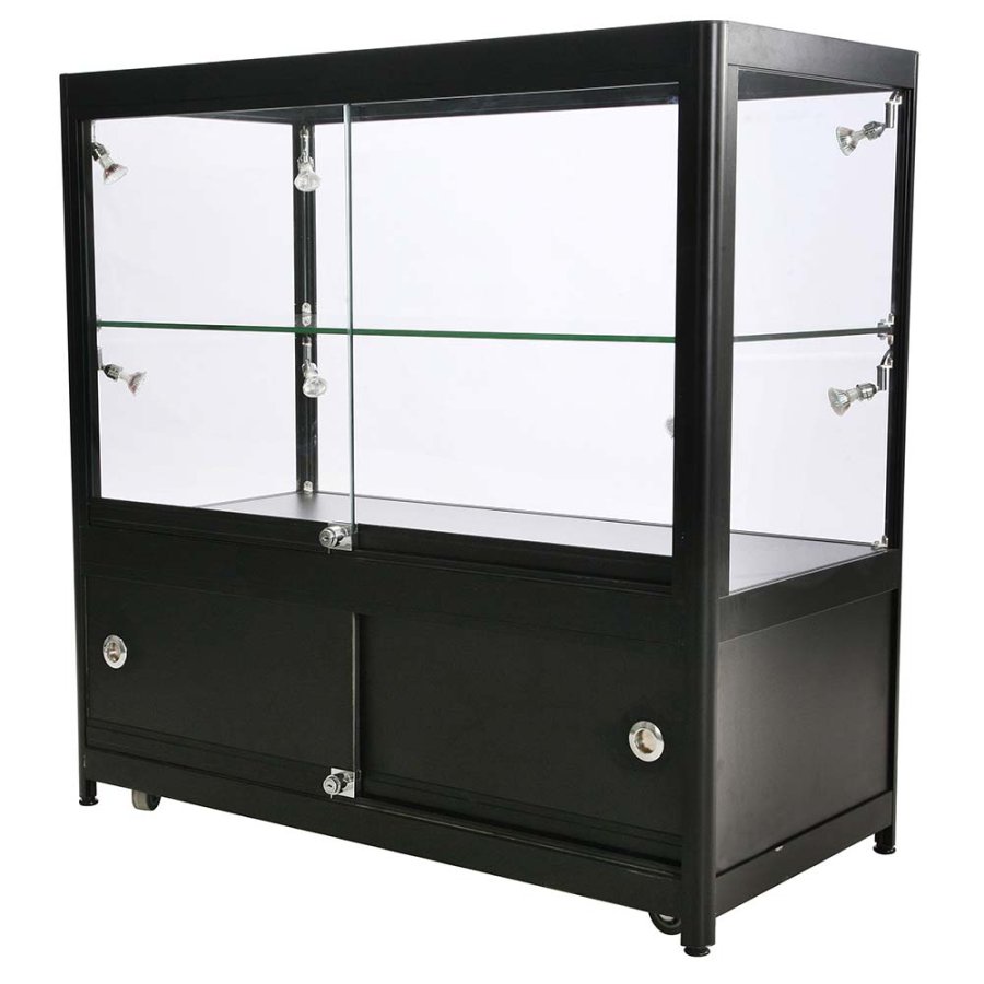 Vitrine - Showcase Counter Duo Glasvitrine mit Unterschrank, LED-Licht und Schloss - Schwarz